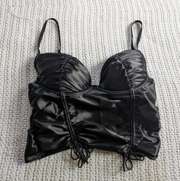 NWT NEW Body Rage Black Satin Lingerie Cropped Corset Bustier Women's Medium - Picture 1 of 8